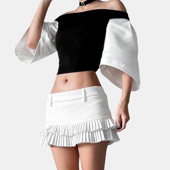 Coast Black White Colorblock Bell Sleeve Bustier Corset Cropped Top Size XS - Picture 2 of 7